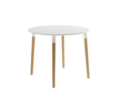 Mesa de comedor Fija Redonda con Patas de Madera y Sobre de MDF Lacado CARIBE 90 cm