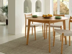 Mesa de Comedor Fija Redonda de Madera Roble y Sobre Biselado de 25 mm 100 cm AURA