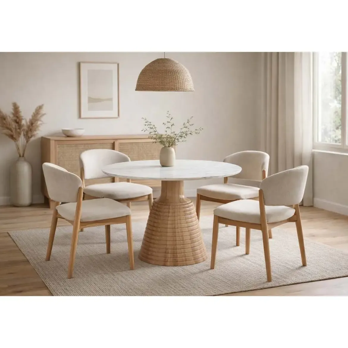 Mesa de Comedor Mármol Blanco y Madera de Acacia MB-212659