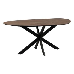 Mesa de Comedor Natural y Negra con Tablero de DM y Patas Metálicas 178 cm 612895