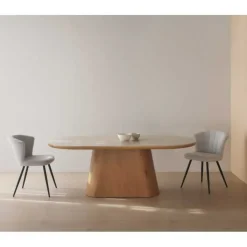 Mesa de Comedor Ovalada de Madera-Cerámica GABAR 11418