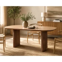 Mesa de Comedor Ovalada Nogal y Travertino EZEKIEL 0747349