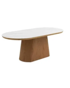 Mesa de Comedor Oval en Roble y MDF con Encimera Mármol CALACATTA 11417