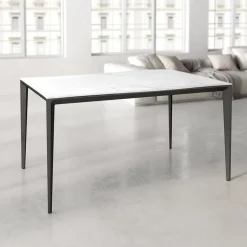 Mesa de Comedor Rectangular 160 cm Porcelánico y Metal Negro Cortés