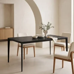 Mesa de Comedor Rectangular 160 cm Porcelánico y Metal Negro Cortés
