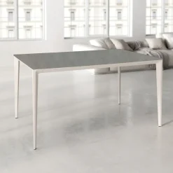 Mesa de Comedor Rectangular 140 cm Porcelánico y Metal Marfil Cortés