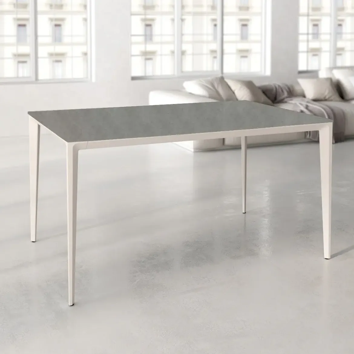Mesa de Comedor Rectangular 140 cm Porcelánico y Metal Marfil Cortés