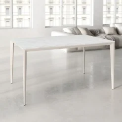 Mesa de Comedor Rectangular 140 cm Porcelánico y Metal Marfil Cortés