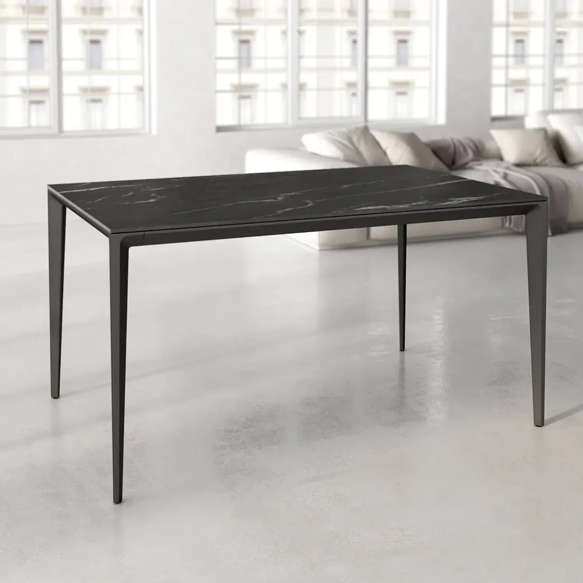 Mesa de Comedor Rectangular 140 cm Porcelánico y Metal Negro Cortés