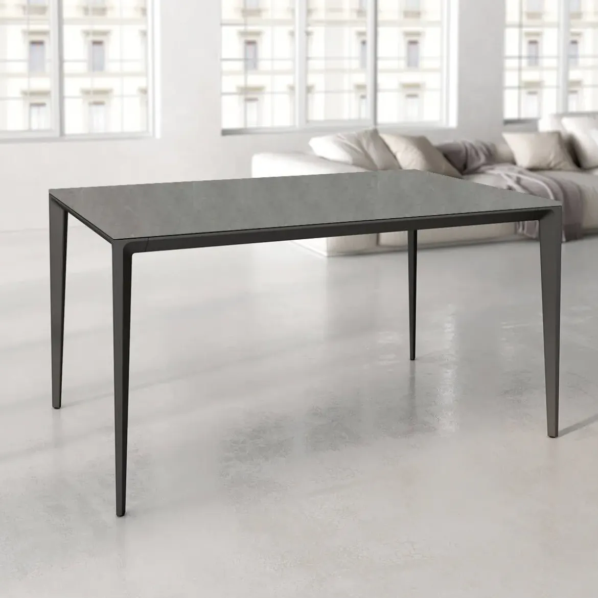 Mesa de Comedor Rectangular 140 cm Porcelánico y Metal Negro Cortés