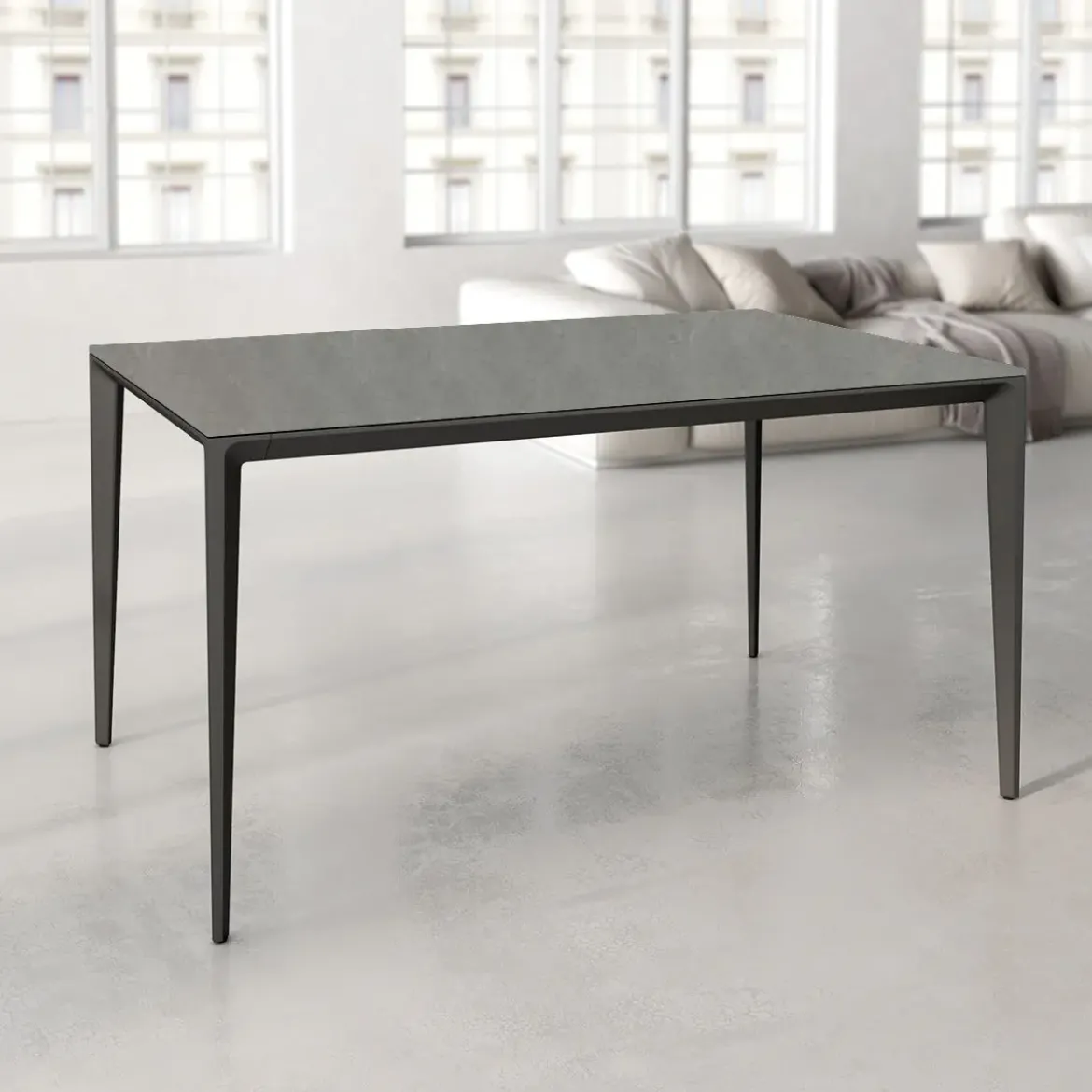 Mesa de Comedor Rectangular 140 cm Porcelánico y Metal Negro Cortés