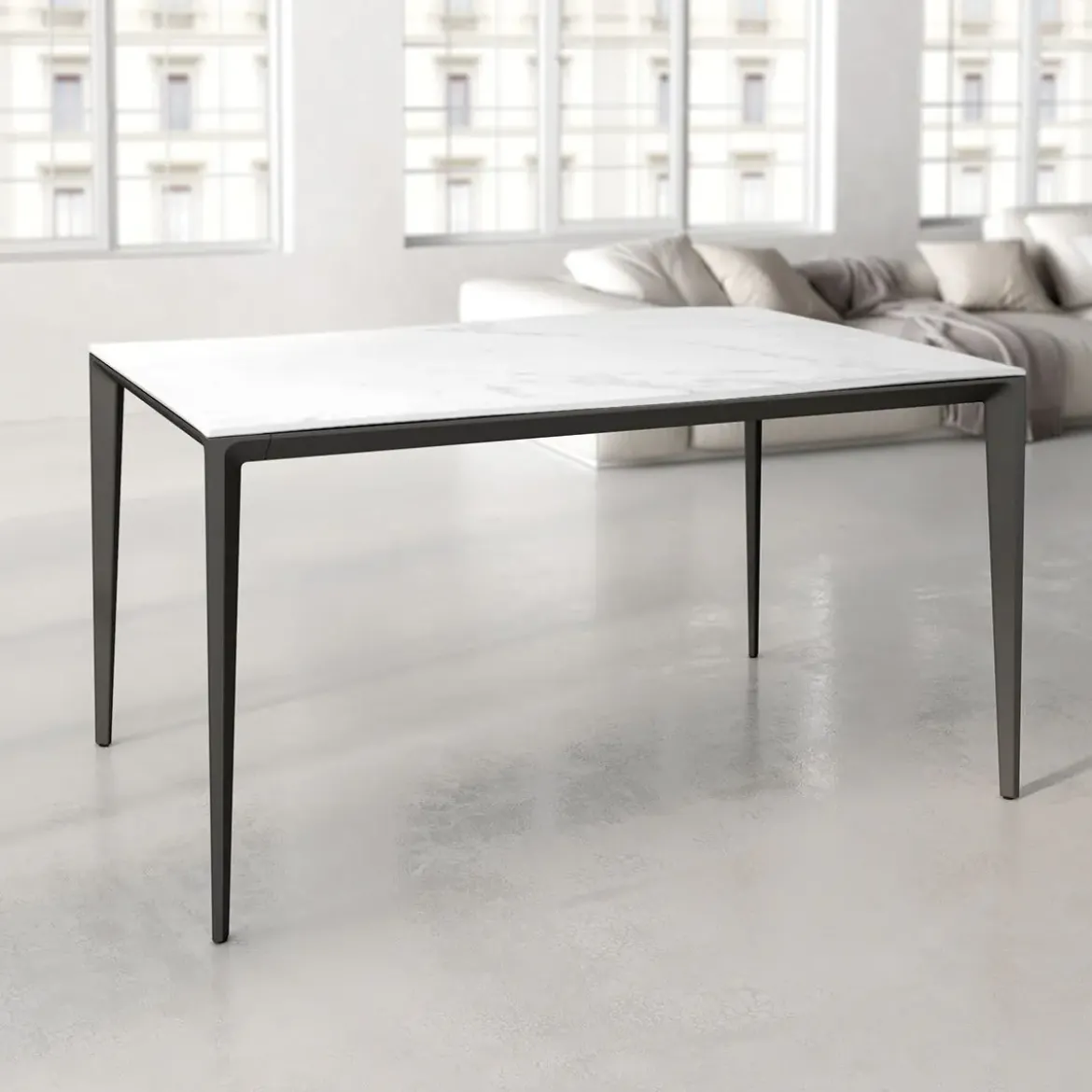 Mesa de Comedor Rectangular 140 cm Porcelánico y Metal Negro Cortés