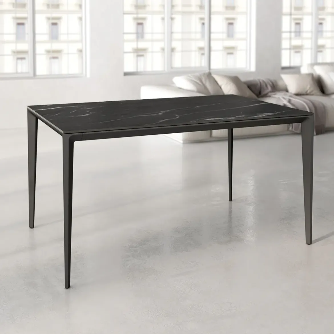 Mesa de Comedor Rectangular 140 cm Porcelánico y Metal Negro Cortés