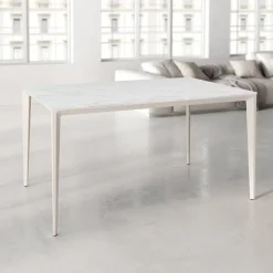 Mesa de Comedor Rectangular 160 cm Porcelánico y Metal Marfil Cortés