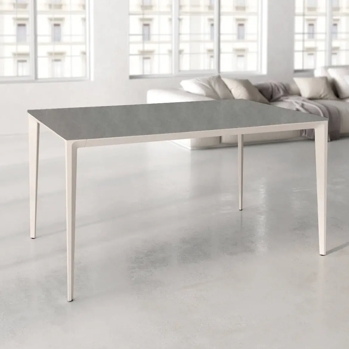 Mesa de Comedor Rectangular 160 cm Porcelánico y Metal Marfil Cortés