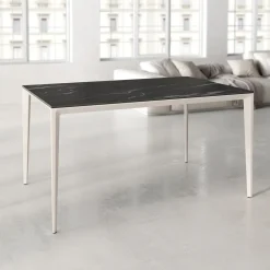Mesa de Comedor Rectangular 160 cm Porcelánico y Metal Marfil Cortés