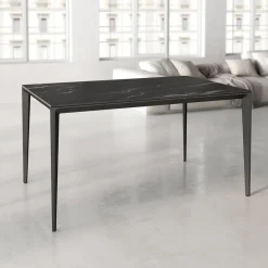 Mesa de Comedor Rectangular 180 cm Porcelánico y Metal Negro Cortés