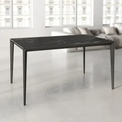 Mesa de Comedor Rectangular 180 cm Porcelánico y Metal Negro Cortés