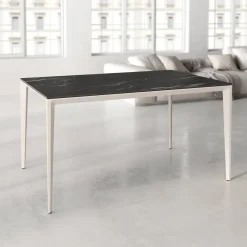 Mesa de Comedor Rectangular 180 cm Porcelánico y Metal Marfil Cortés