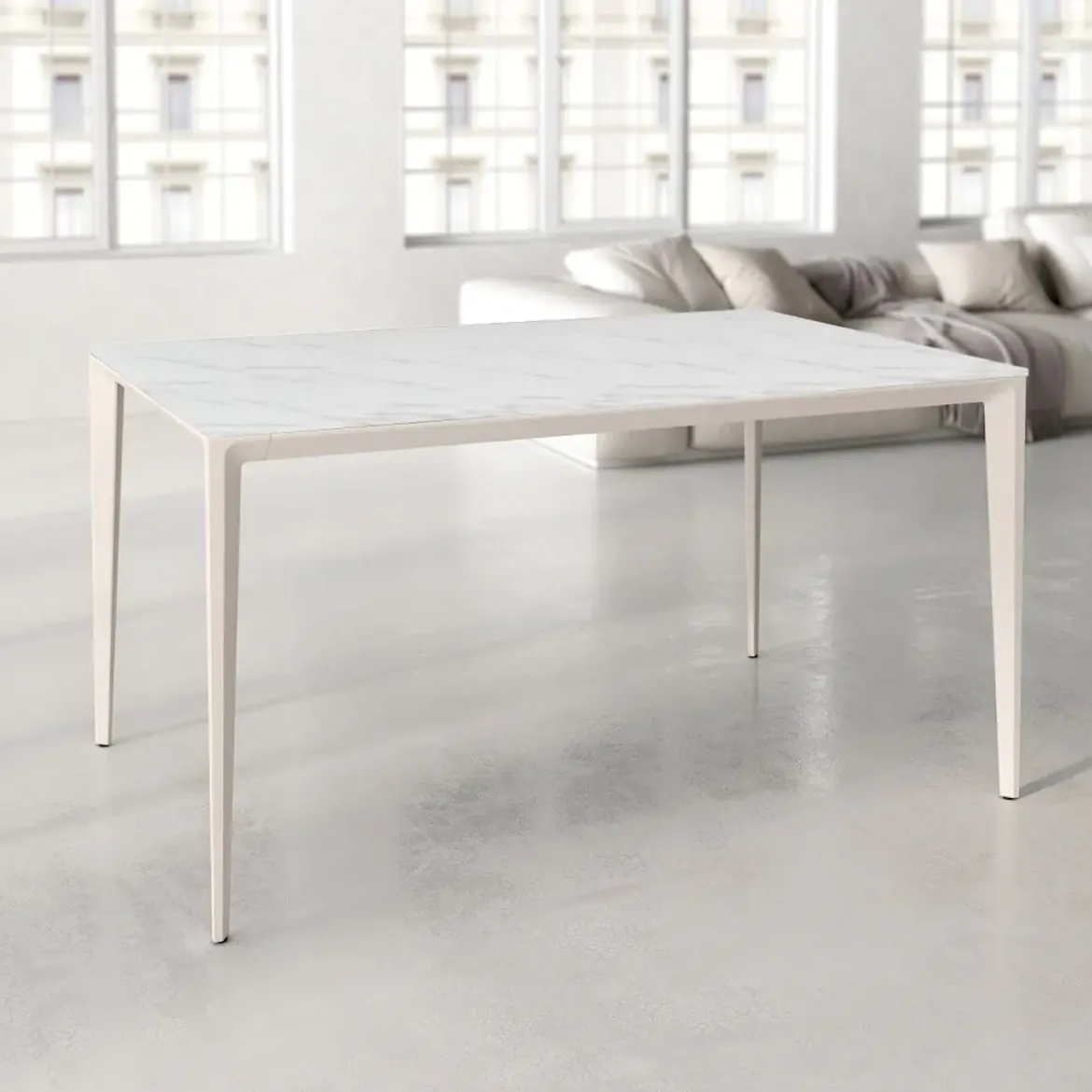 Mesa de Comedor Rectangular 180 cm Porcelánico y Metal Marfil Cortés