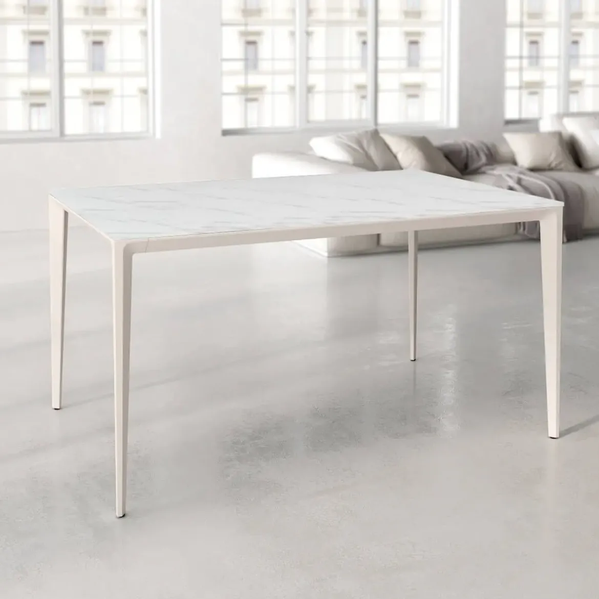 Mesa de Comedor Rectangular 180 cm Porcelánico y Metal Marfil Cortés