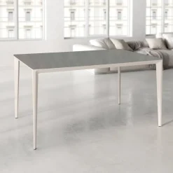 Mesa de Comedor Rectangular 180 cm Porcelánico y Metal Marfil Cortés