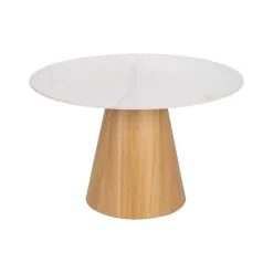 Mesa de Comedor Redonda Blanca y Natural120 cm 612351