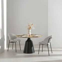 Mesa de Comedor Redonda 90 cm con Base Metal y Sobre Cerámico GABAR 11610