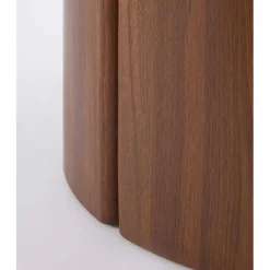 Mesa de Comedor Redonda 120 cm Nogal con Sobre Cerámico Mármol Gris GABAR 11607