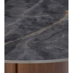 Mesa de Comedor Redonda 140 cm Nogal con Sobre Cerámico Mármol Gris GABAR 11609