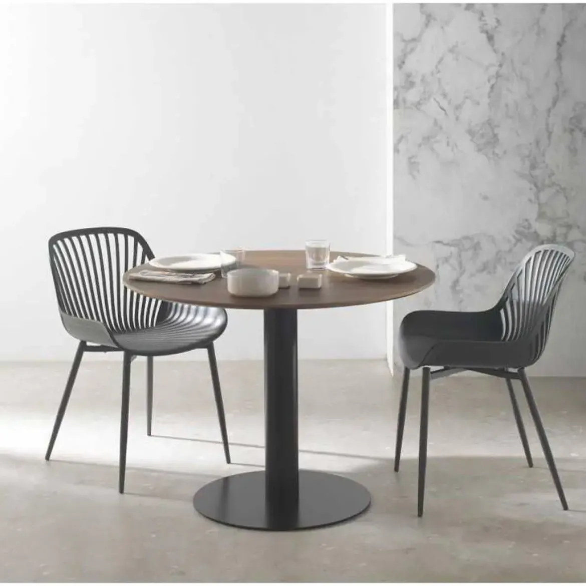 Mesa de Comedor Redonda 80 cm Nogal con Pie Central Metálico GABAR 11450