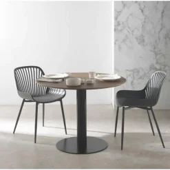 Mesa de Comedor Redonda 100 cm Nogal con Pie Central Metálico GABAR 11453