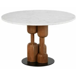 Mesa de Comedor Redonda de Acacia y Mármol MB-214717