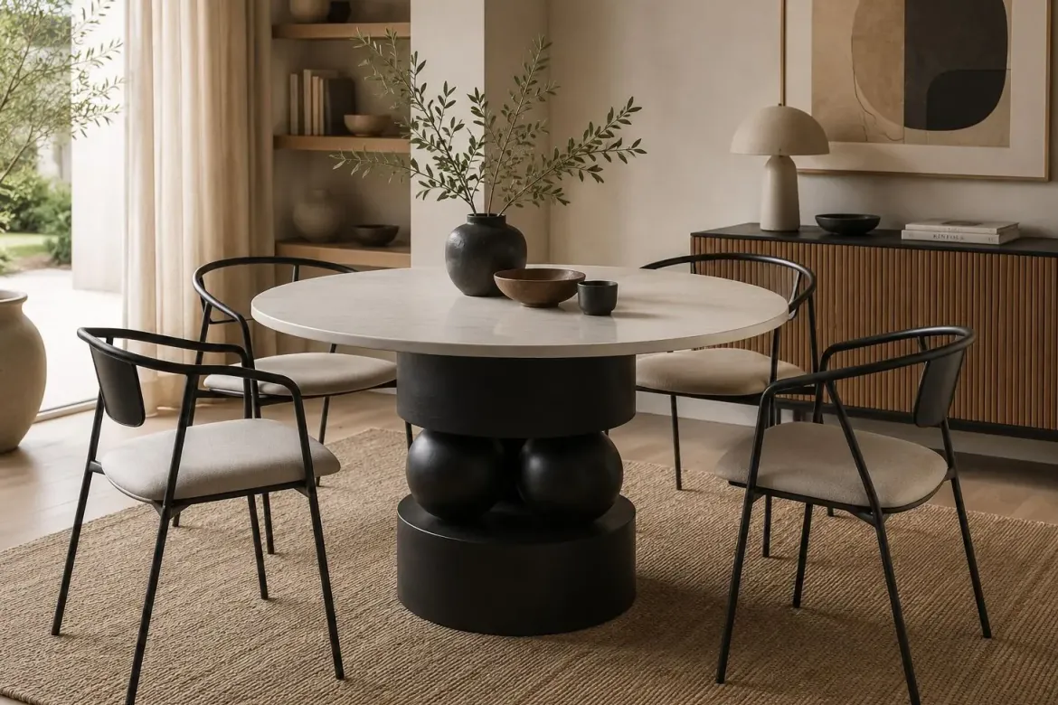Mesa de Comedor Redonda de Mango y Mármol MB-214819