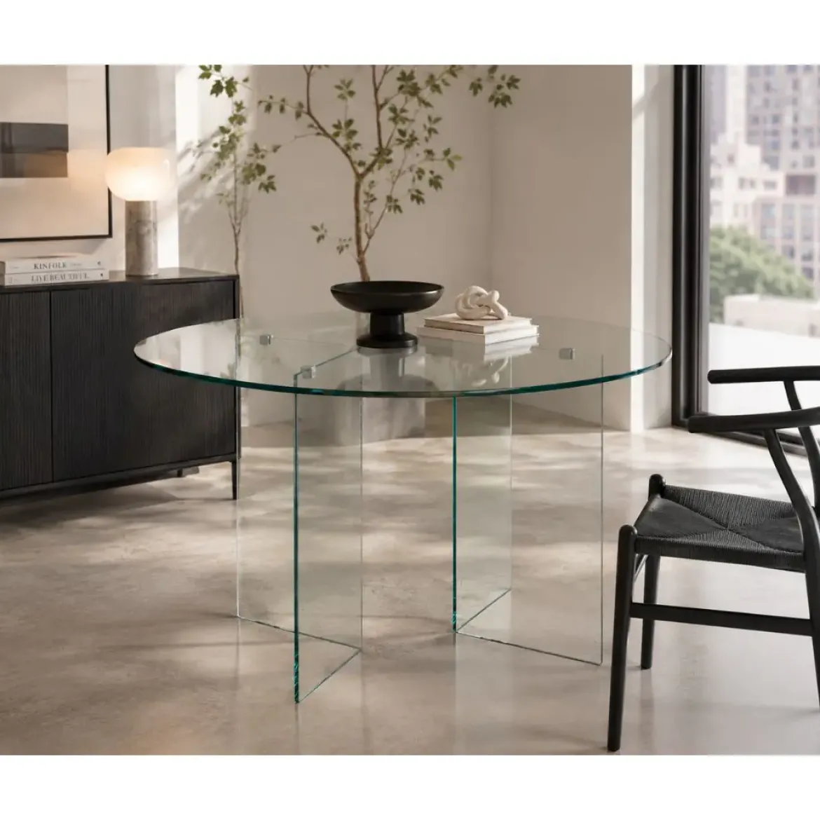 Mesa de Comedor Redonda de Vidrio 130 cm IRIDE 5732116
