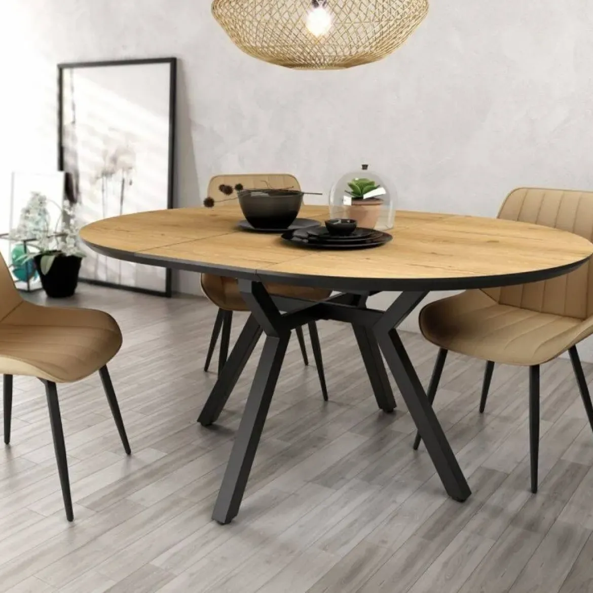 Mesa de Comedor Redonda Extensible 120 cm CANTÁBRICO