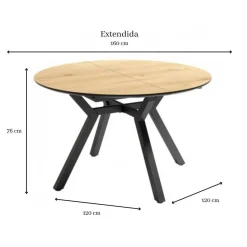 Mesa de Comedor Redonda Extensible 120 cm CANTÁBRICO