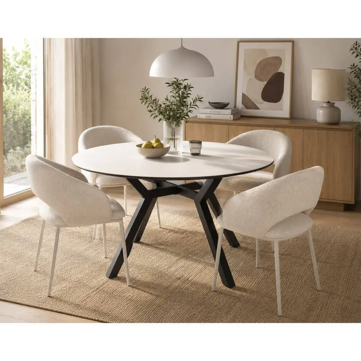 Mesa de Comedor Redonda Extensible 120 cm CANTÁBRICO