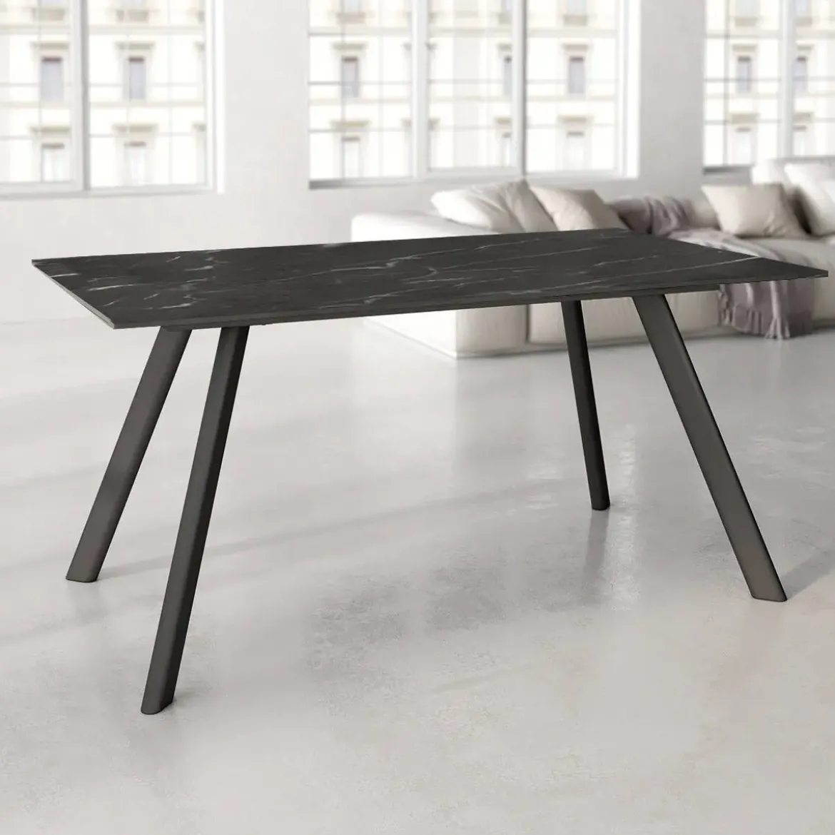 Mesa de Comedor 160x90cm con Estructura de Metal Negro OMAN
