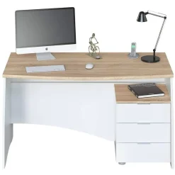 Mesa de Despacho con Tres Cajones en Blanco y Roble ESTIL 0F4625A