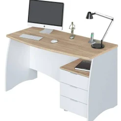 Mesa de Despacho con Tres Cajones en Blanco y Roble ESTIL 0F4625A