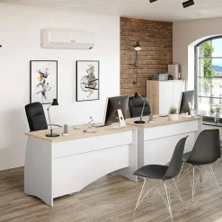 Mesa de Despacho con Tres Cajones en Blanco y Roble ESTIL 0F4625A