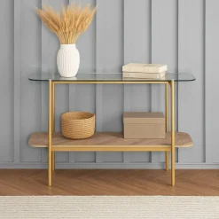 Mesa de Entrada Moderna con Cristal y Metal NIXO 120 cm