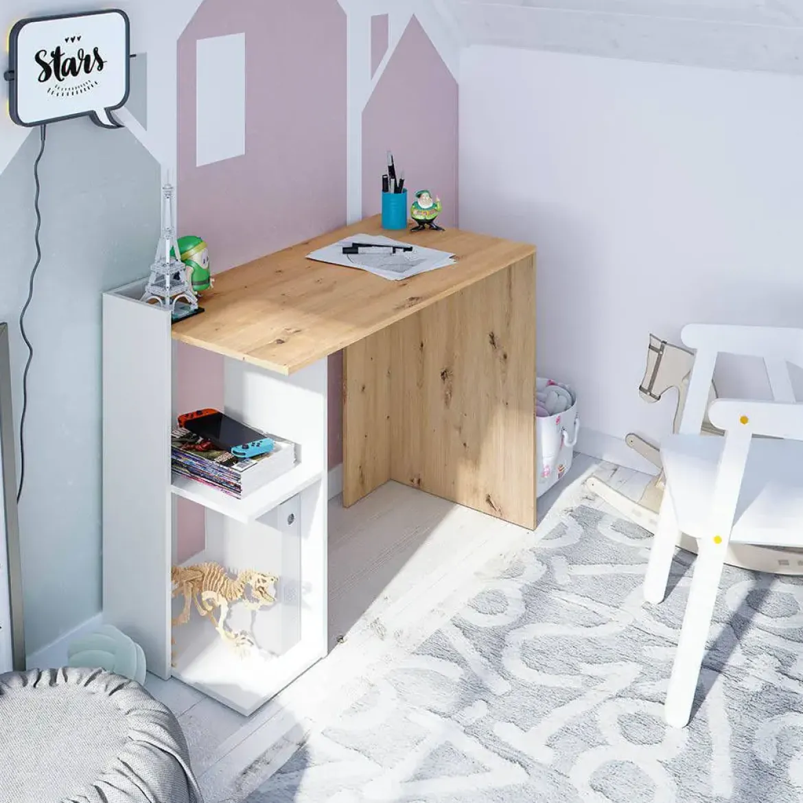 Mesa de escritorio Artik roble nodi y blanco 012317W