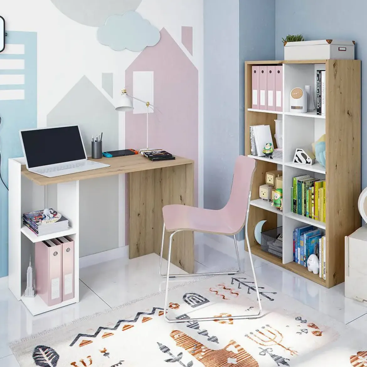 Mesa de escritorio Artik roble nodi y blanco 012317W