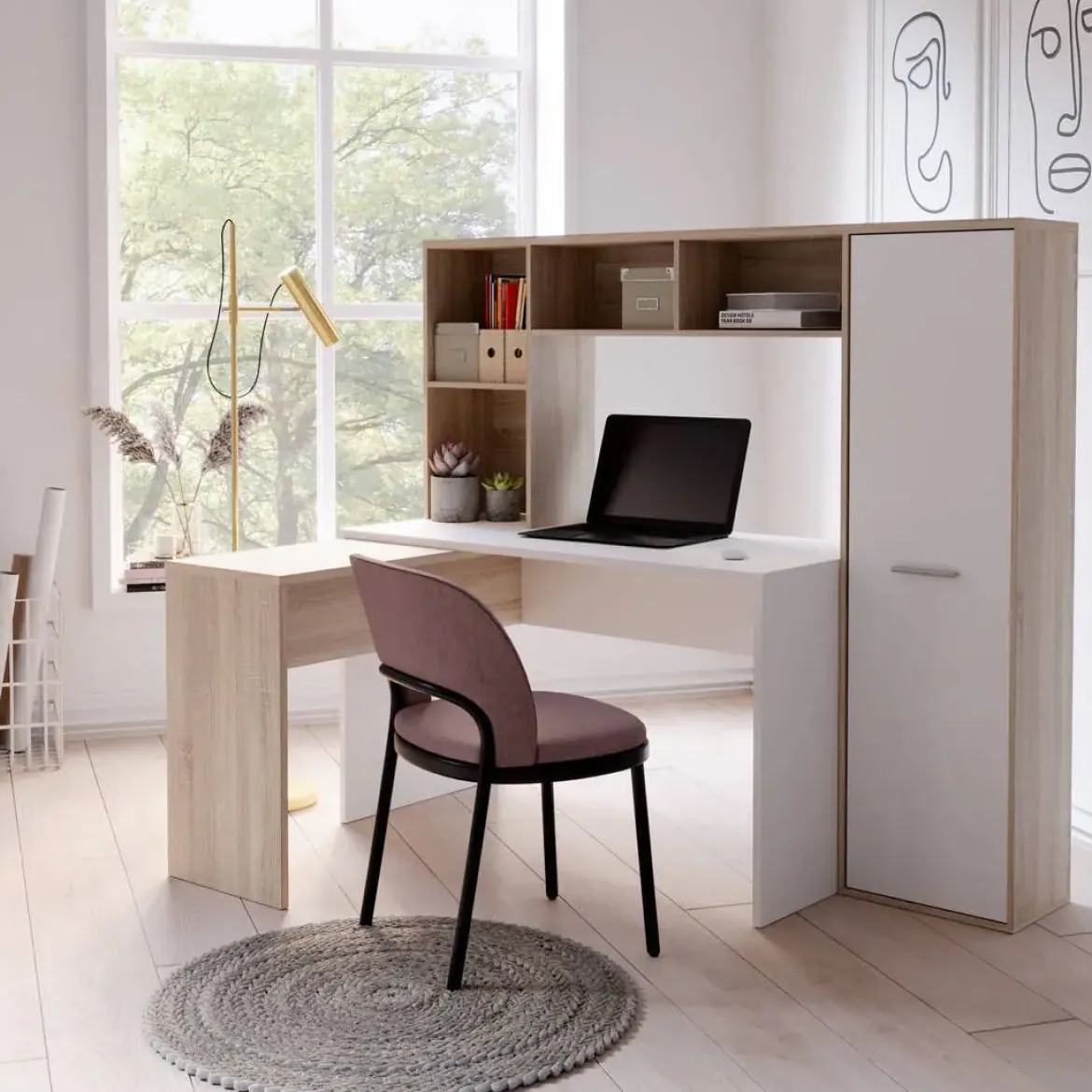 Mesa de Estudio Reversible Roble Sonoma y Blanco A5