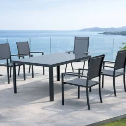 Mesa de Jardin de Aluminio Antracita y Cristal SAIRUS