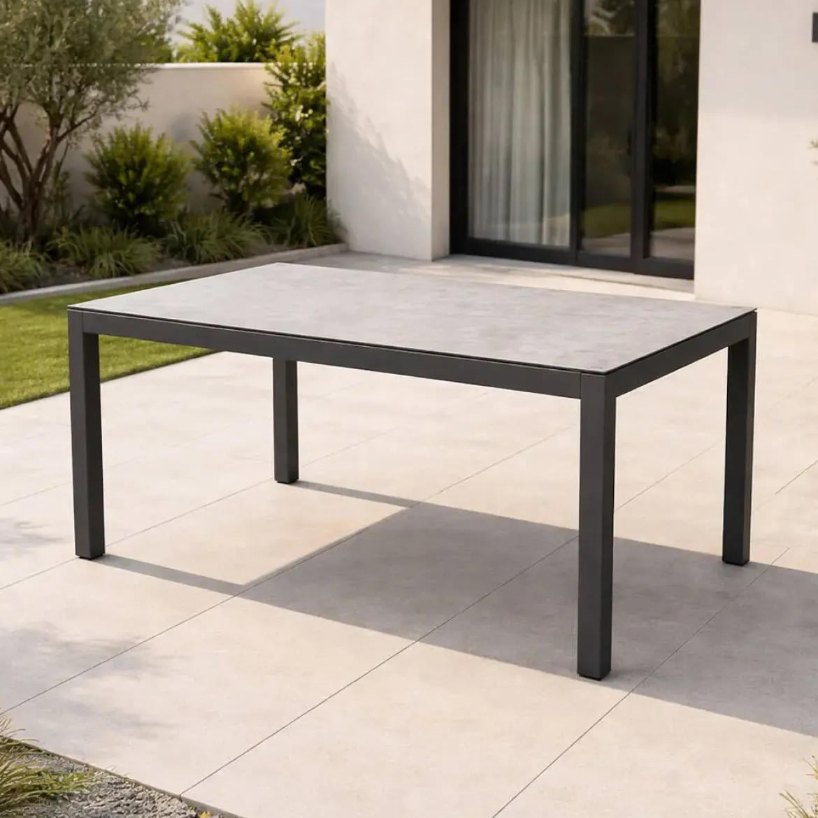 Mesa de Jardín Antracita de Aluminio y Cristal Cerámico RUMANIA