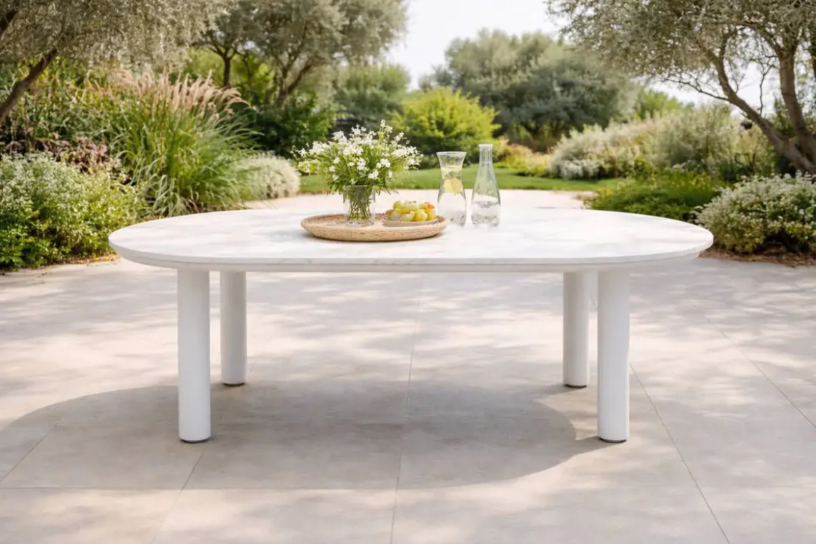 Mesa de Jardín Blanca 240 cm Aluminio Mármol ALGECIRAS