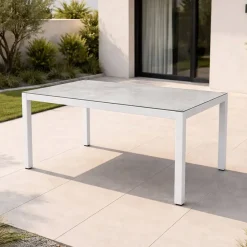 Mesa de Jardín Blanca de Aluminio y Cristal Cerámico RUMANIA